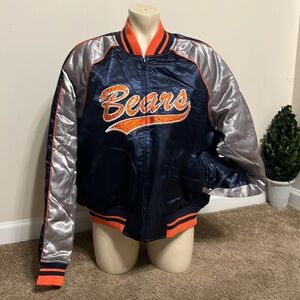 Chicago Bears NFL puffer zip up sparkly jacket.